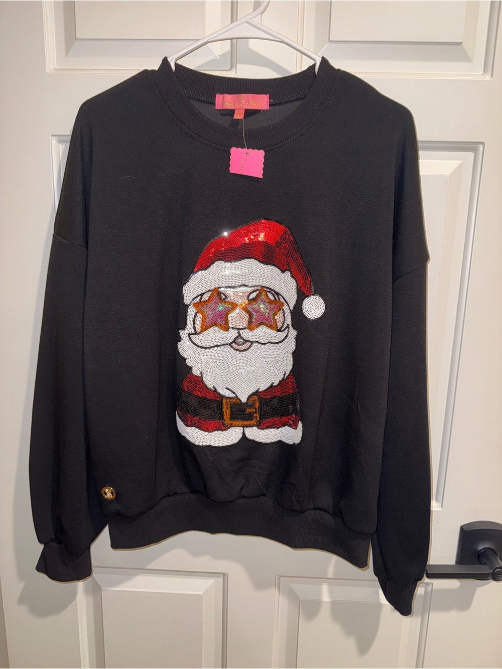 Simply Southern Black Sequin Santa Crewneck Sweatshirt NWT medium